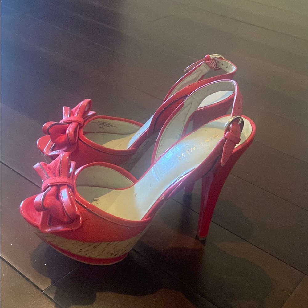 Nine West Red Stiletto Heels with Bow Detail